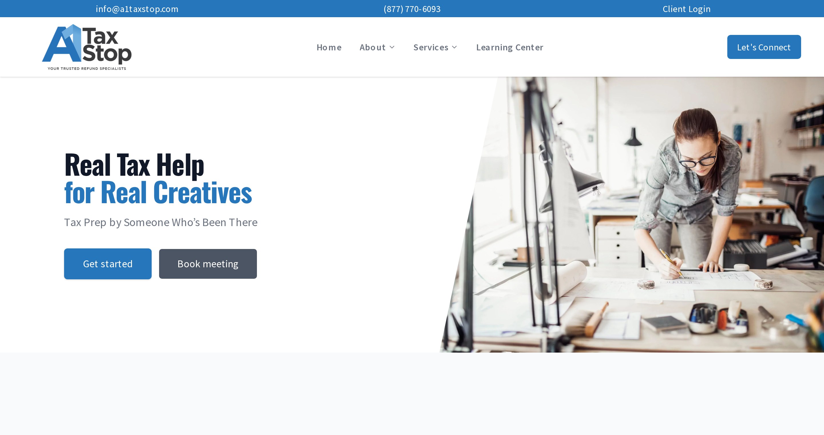 Screenshot of the A1 Tax Stop website homepage
